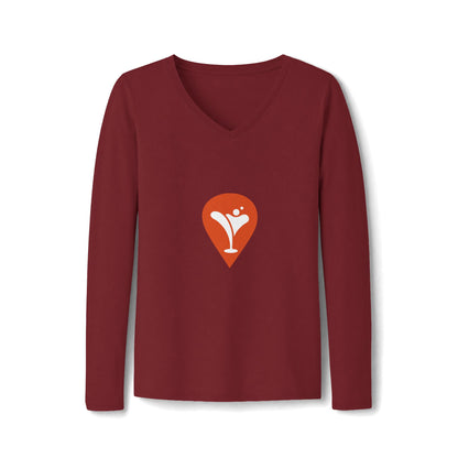 Wind & Sailing Women's Long Sleeve V-Neck Tee in Team Cardinal, front