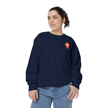 Wind & Sailing Crewneck Sweatshirt in True Navy, female model, front