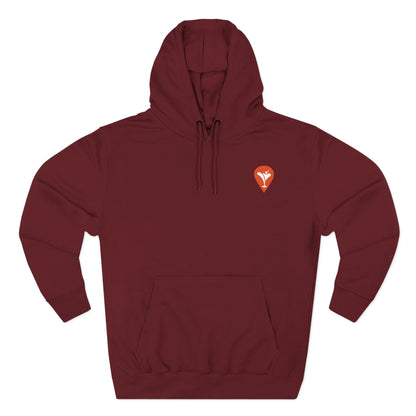Gravity Skiing Fleece Hoodie in Burgundy, flat front
