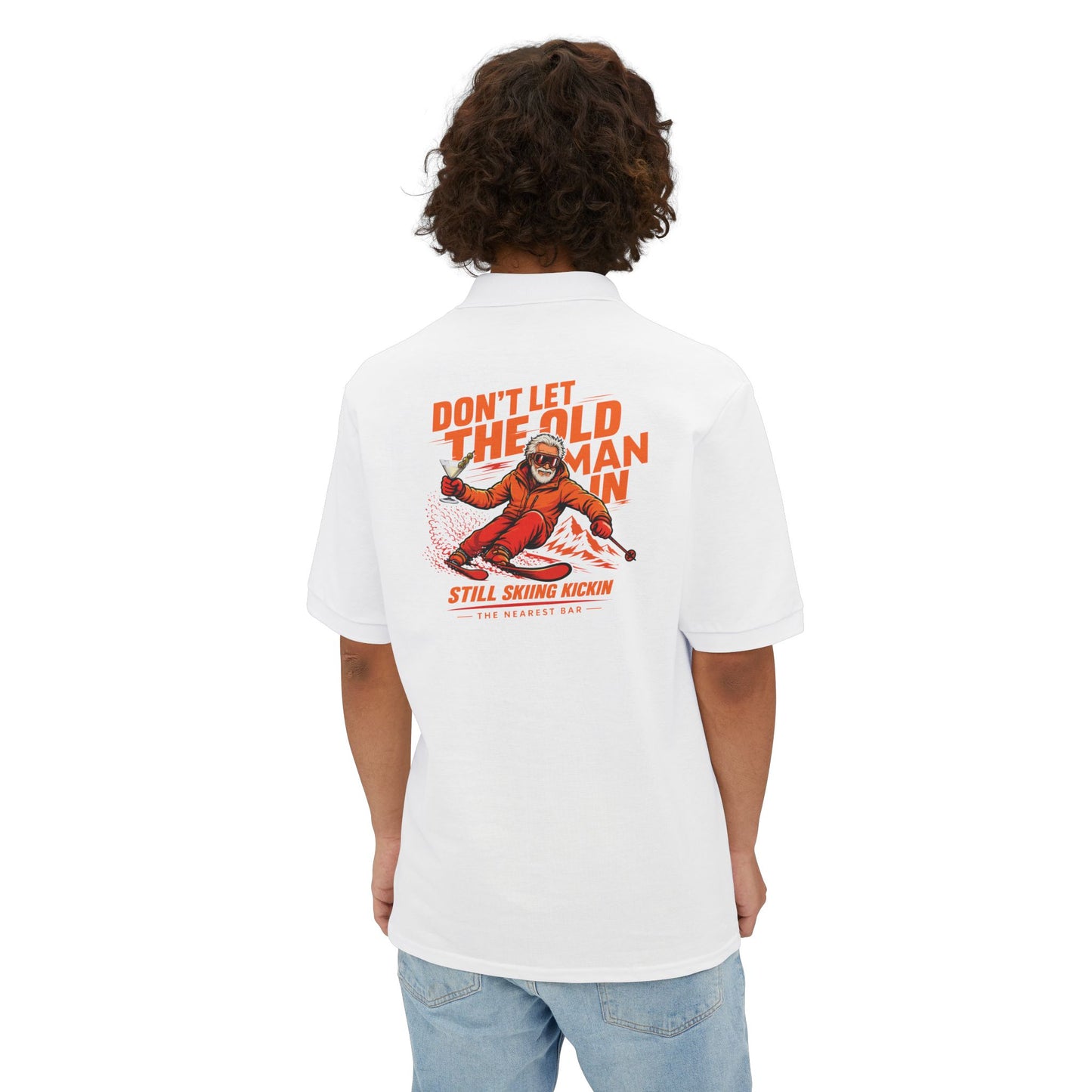 Old Man Skiing Nearest Bar Polo Shirt