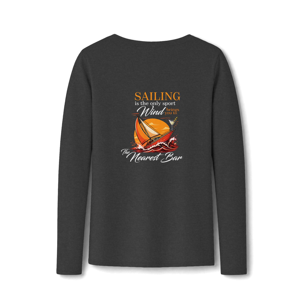 Wind & Sailing Women's Long Sleeve V-Neck Tee in Dark Heather Grey, back