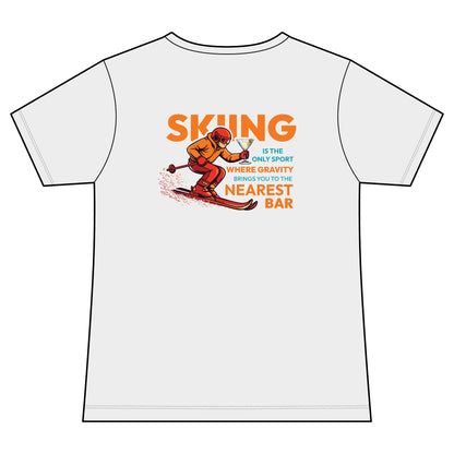 Gravity Skiing Women's V-Neck Tee in White, back