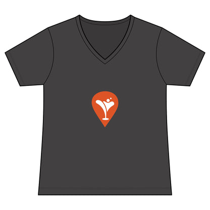 Gravity Skiing Women's V-Neck Tee in Coal, front