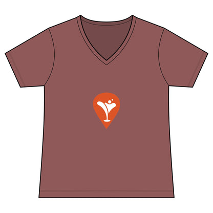 Gravity Skiing Women's V-Neck Tee in Nostalgia Rose, front
