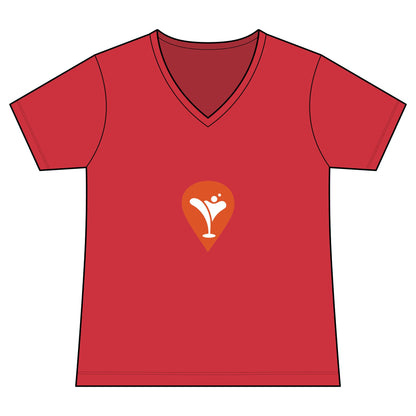 Gravity Skiing Women's V-Neck Tee in Poppy, front