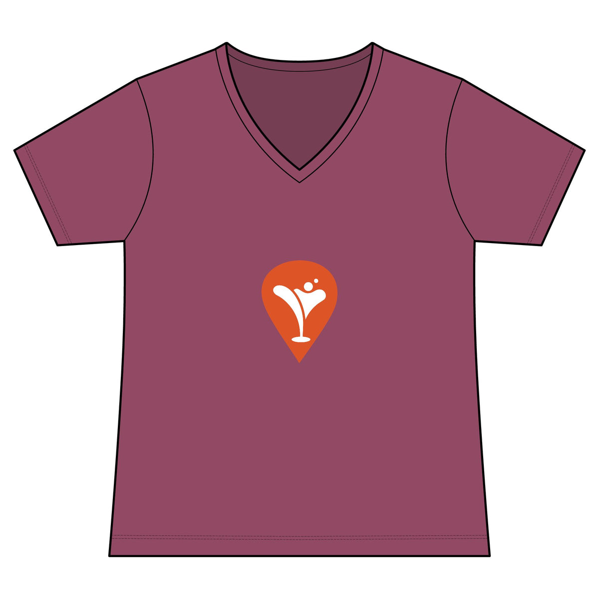Gravity Skiing Women's V-Neck Tee in Vintage Raspberry, front