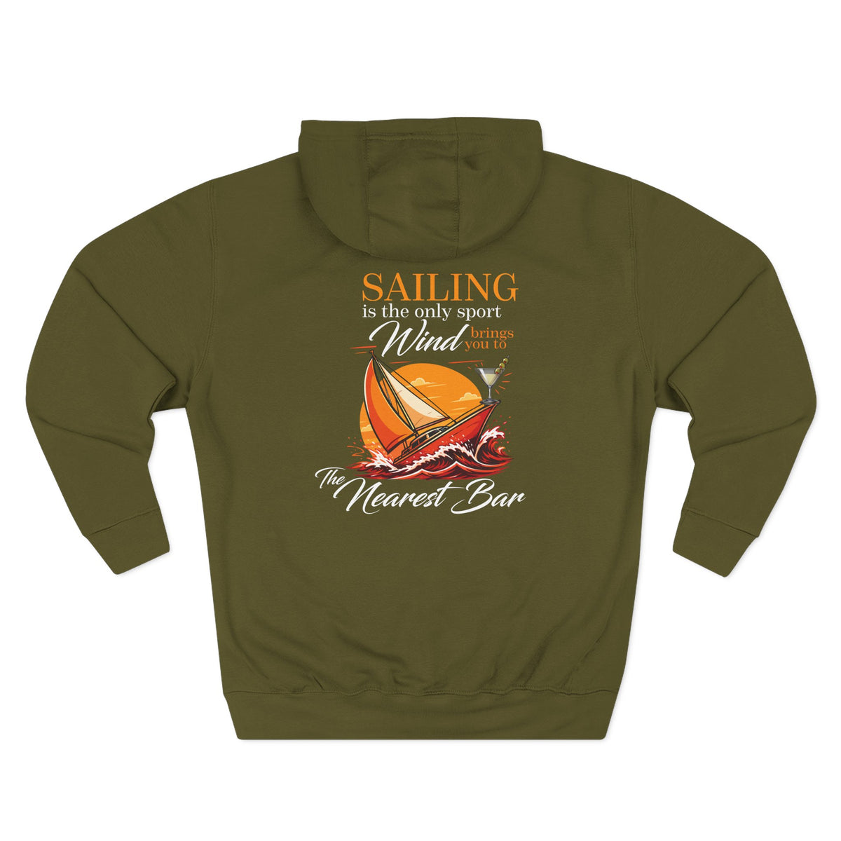 Wind & Sailing Fleece Hoodie in Army Green, flat back