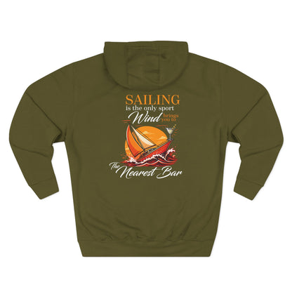 Wind & Sailing Fleece Hoodie in Army Green, flat back