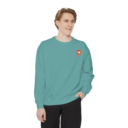 Gravity Skiing Crewneck Sweatshirt in Seafoam, male model, front