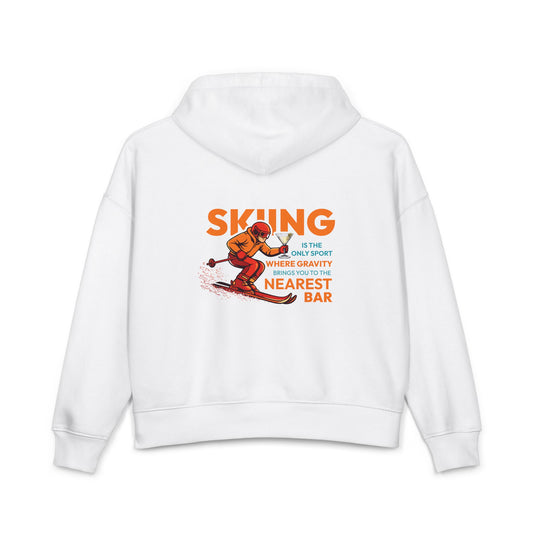 Gravity Skiing Women's Hoodie in White, back