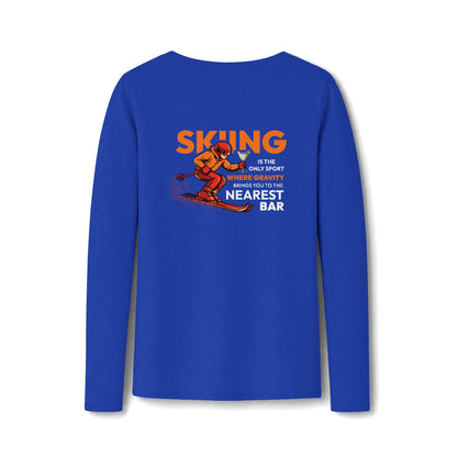 Gravity Skiing Women's Long Sleeve V-Neck Tee in True Royal, front