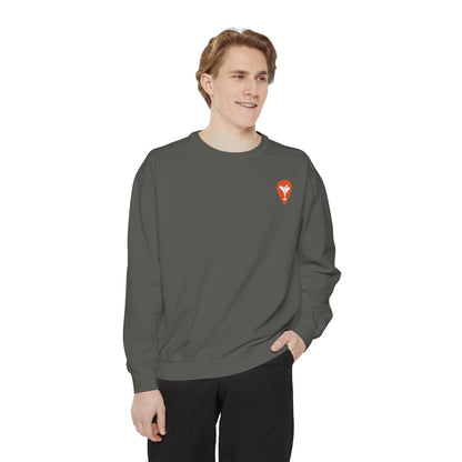 Gravity Skiing Crewneck Sweatshirt in Pepper, male model, front