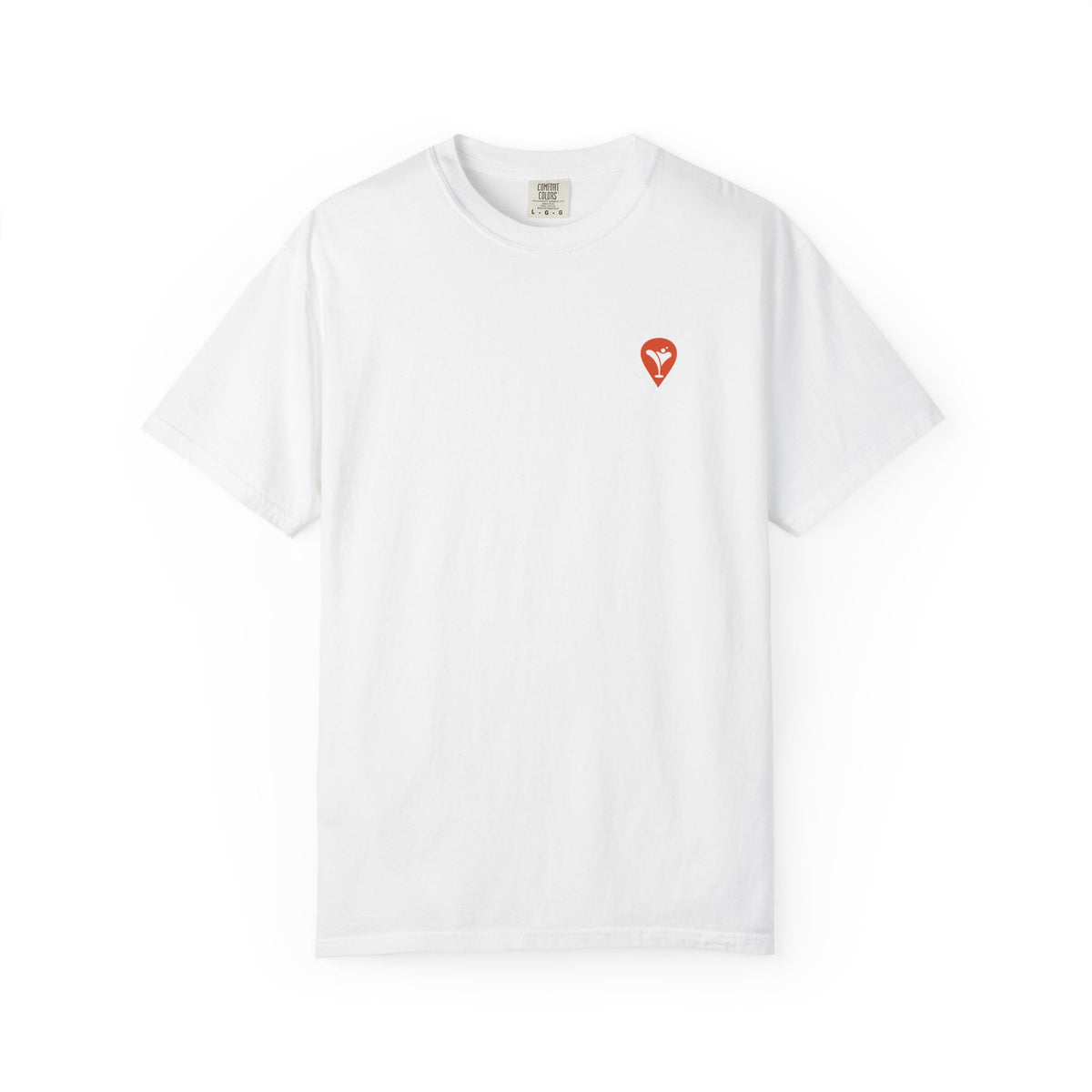 Gravity Skiing T-Shirt in White, front with Nearest Bar chest logo