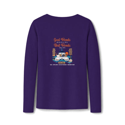 Good Friends, Best Friends Women's Long Sleeve V-Neck Tee in Team Purple, back
