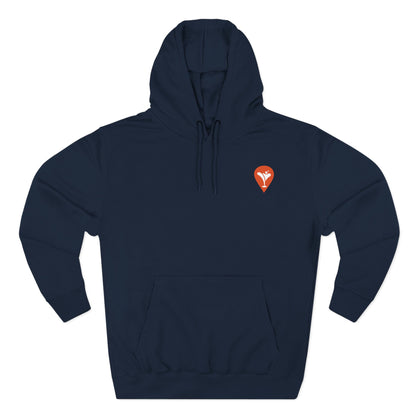 Gravity Skiing Fleece Hoodie in Navy, flat front