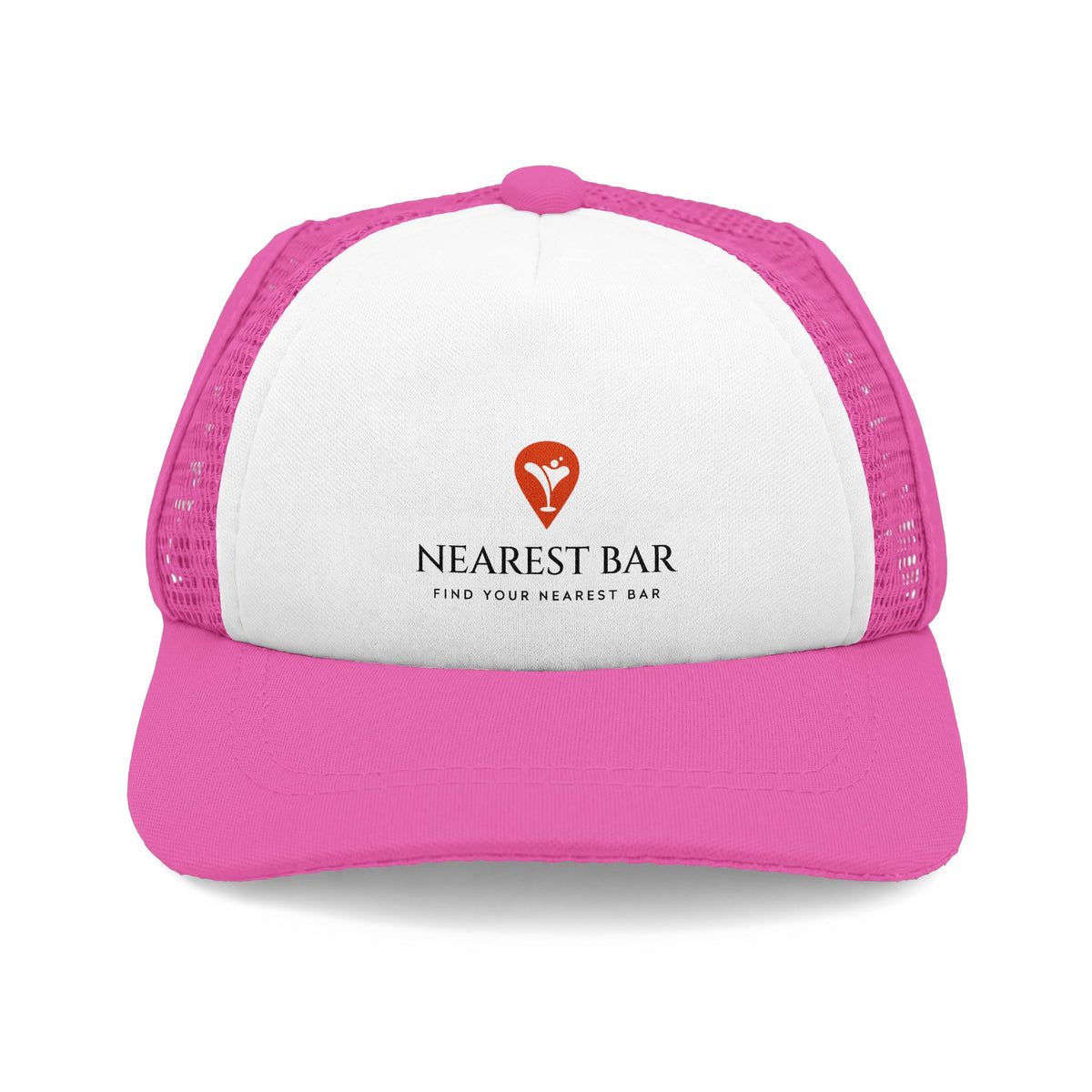 Nearest Bar Dog Trucker Hat in White / Pink, front
