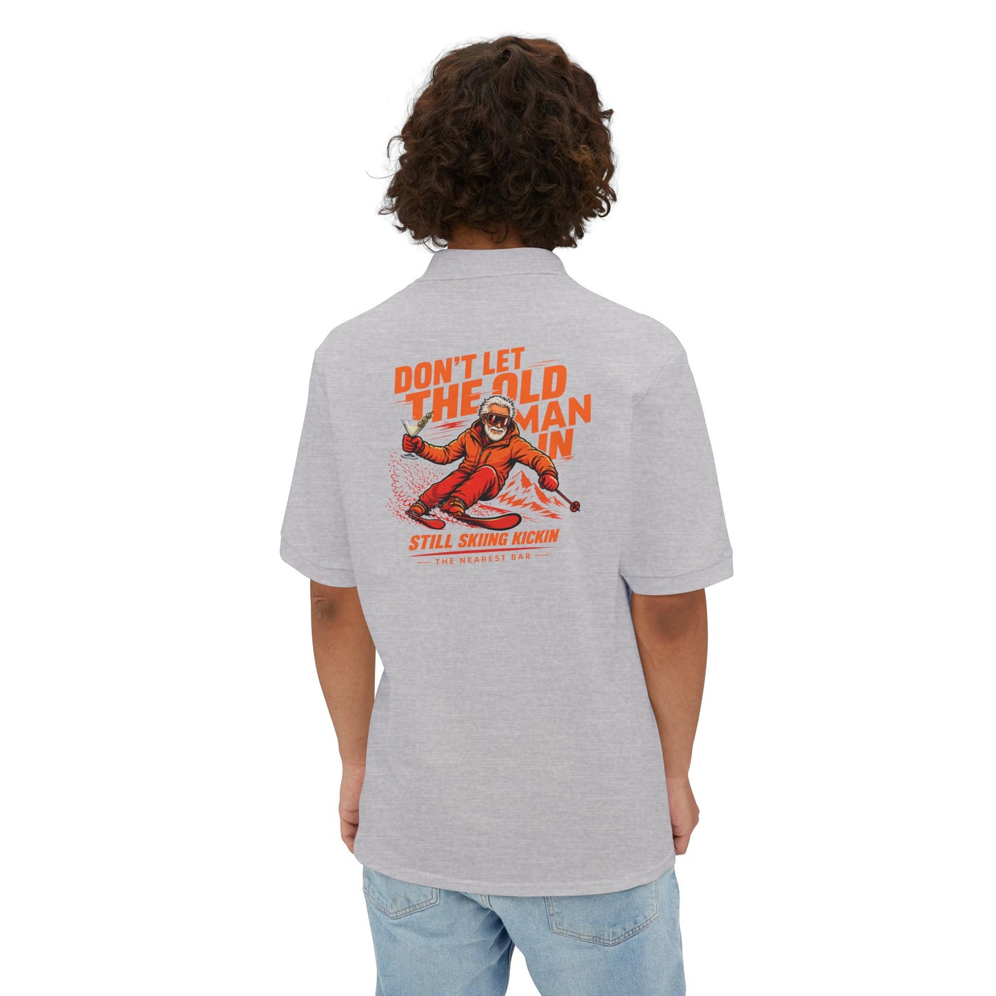 Old Man Skiing Nearest Bar Polo Shirt