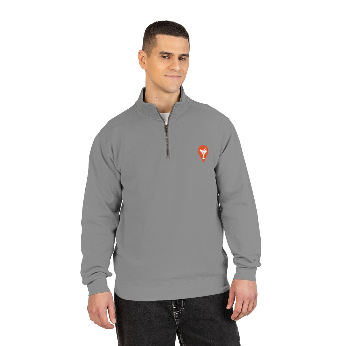 Wind & Sailing Quarter-Zip Sweatshirt in Grey, male model, front