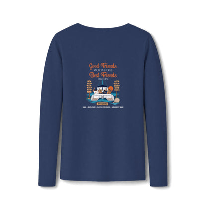 Good Friends, Best Friends Women's Long Sleeve V-Neck Tee in Team Navy, back