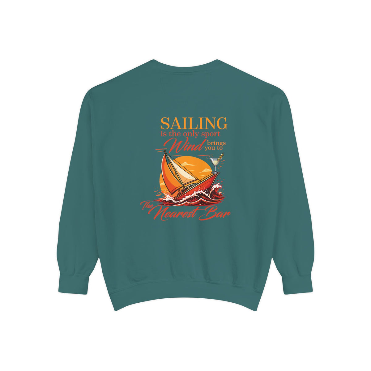 Wind & Sailing Crewneck Sweatshirt in Blue Spruce, flat back