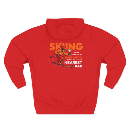 Gravity Skiing Fleece Hoodie in Red, flat back