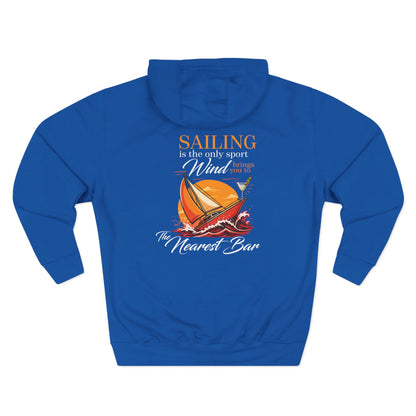 Wind & Sailing Fleece Hoodie in Royal Blue, flat back