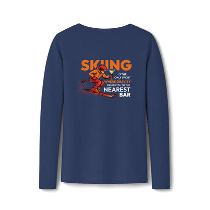 Gravity Skiing Women's Long Sleeve V-Neck Tee in Team Navy, back
