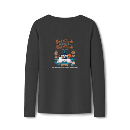 Good Friends, Best Friends Women's Long Sleeve V-Neck Tee in Dark Heather Grey, back
