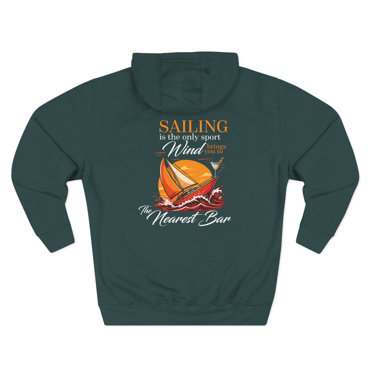 Wind & Sailing Fleece Hoodie in Sports Green, flat back