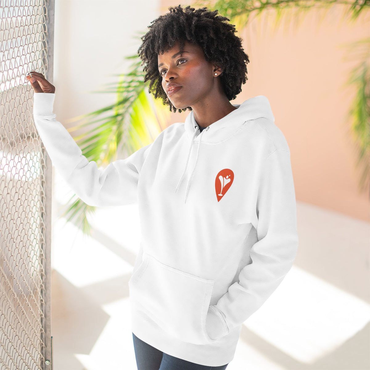 Wind & Sailing Fleece Hoodie in White, female model, front