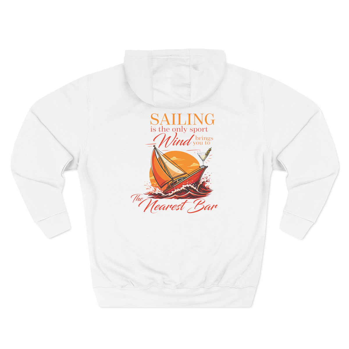 Wind & Sailing Fleece Hoodie in White, flat back