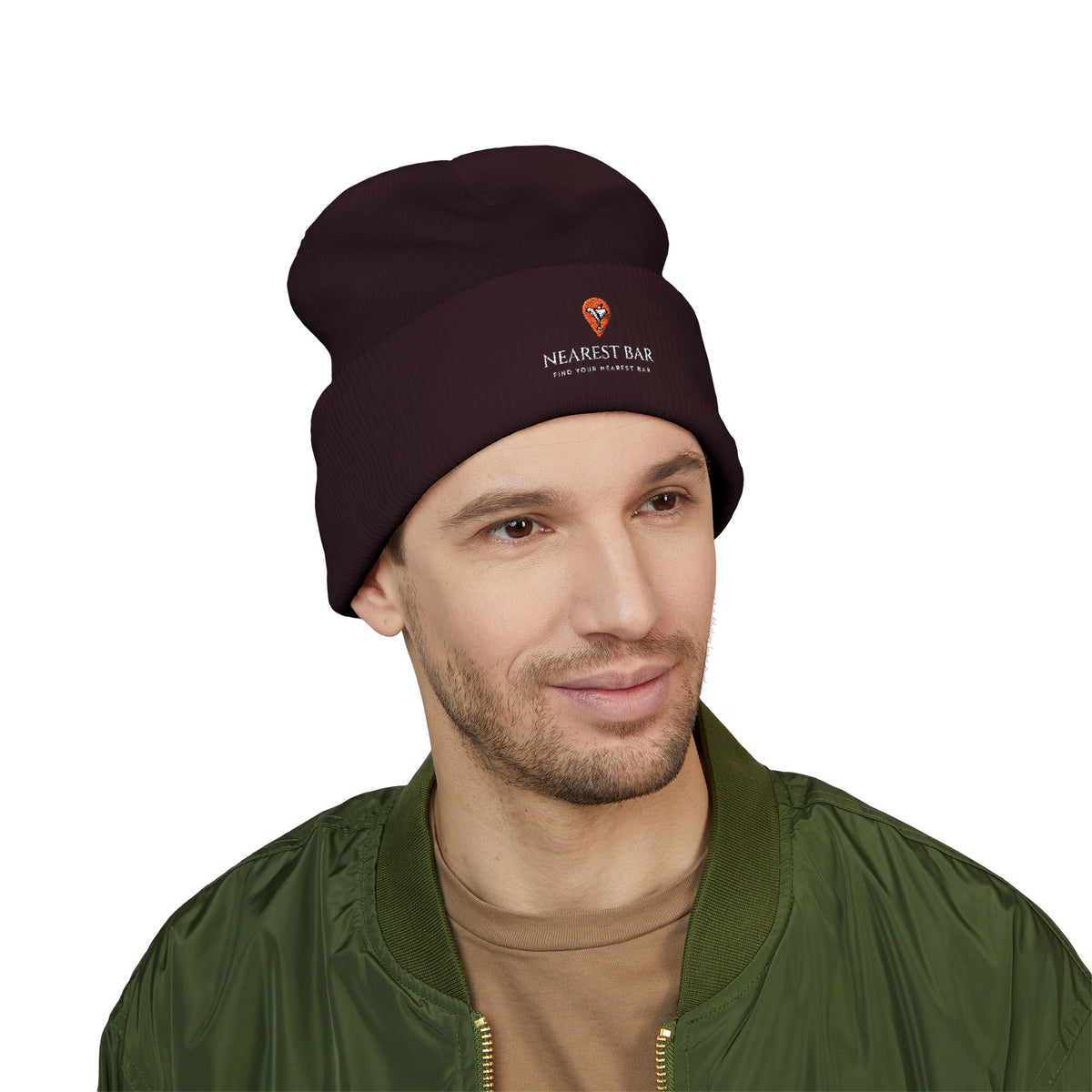 Nearest Bar Knit Cap in Brown, male model