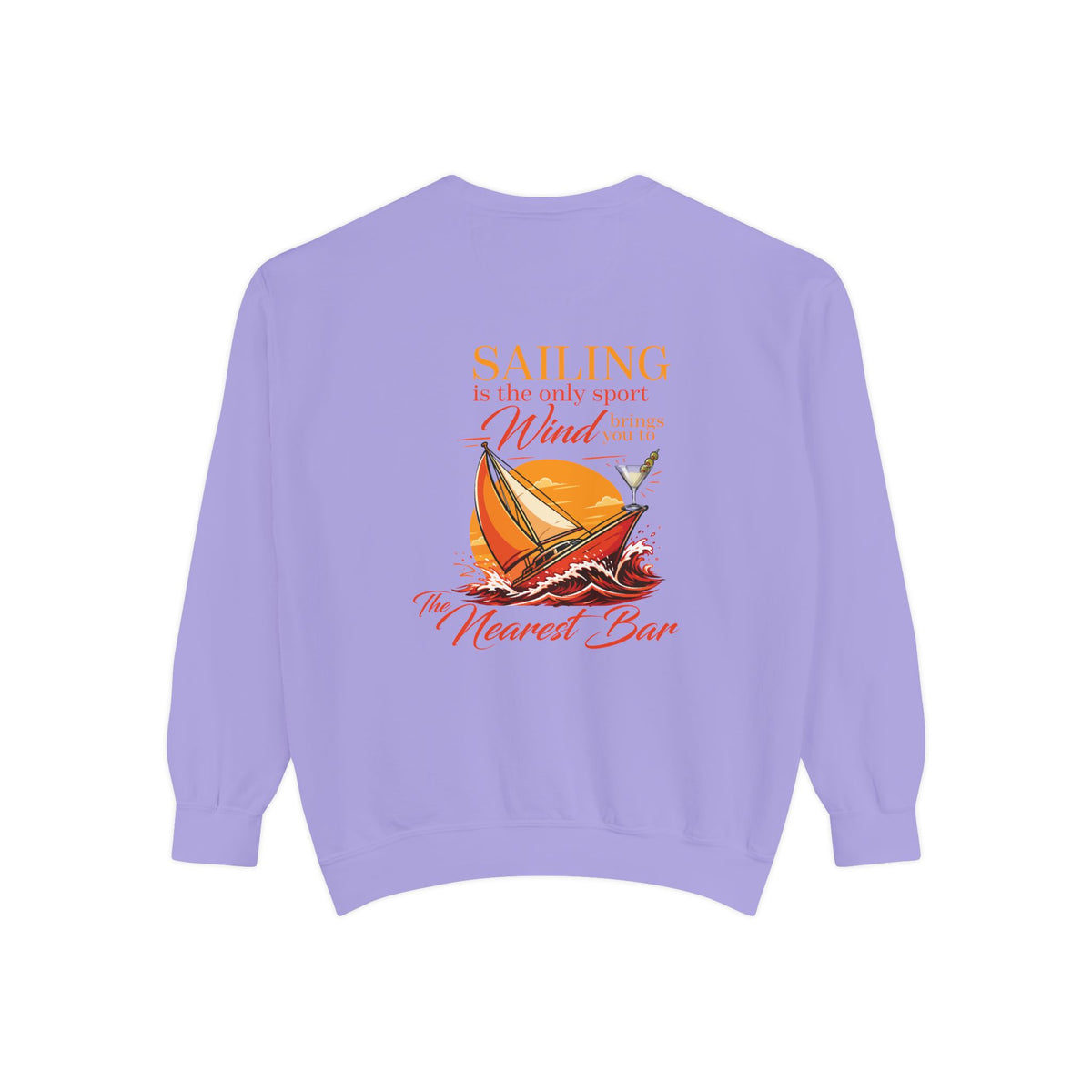 Wind & Sailing Crewneck Sweatshirt in Violet, flat back