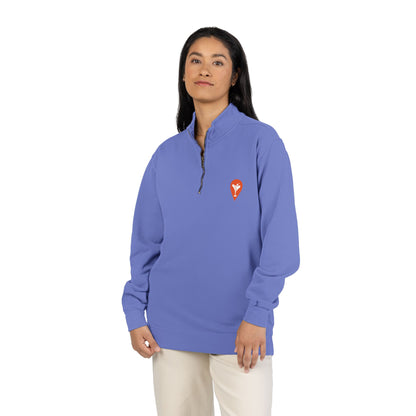 Wind & Sailing Quarter-Zip Sweatshirt in Flo Blue, female model, front