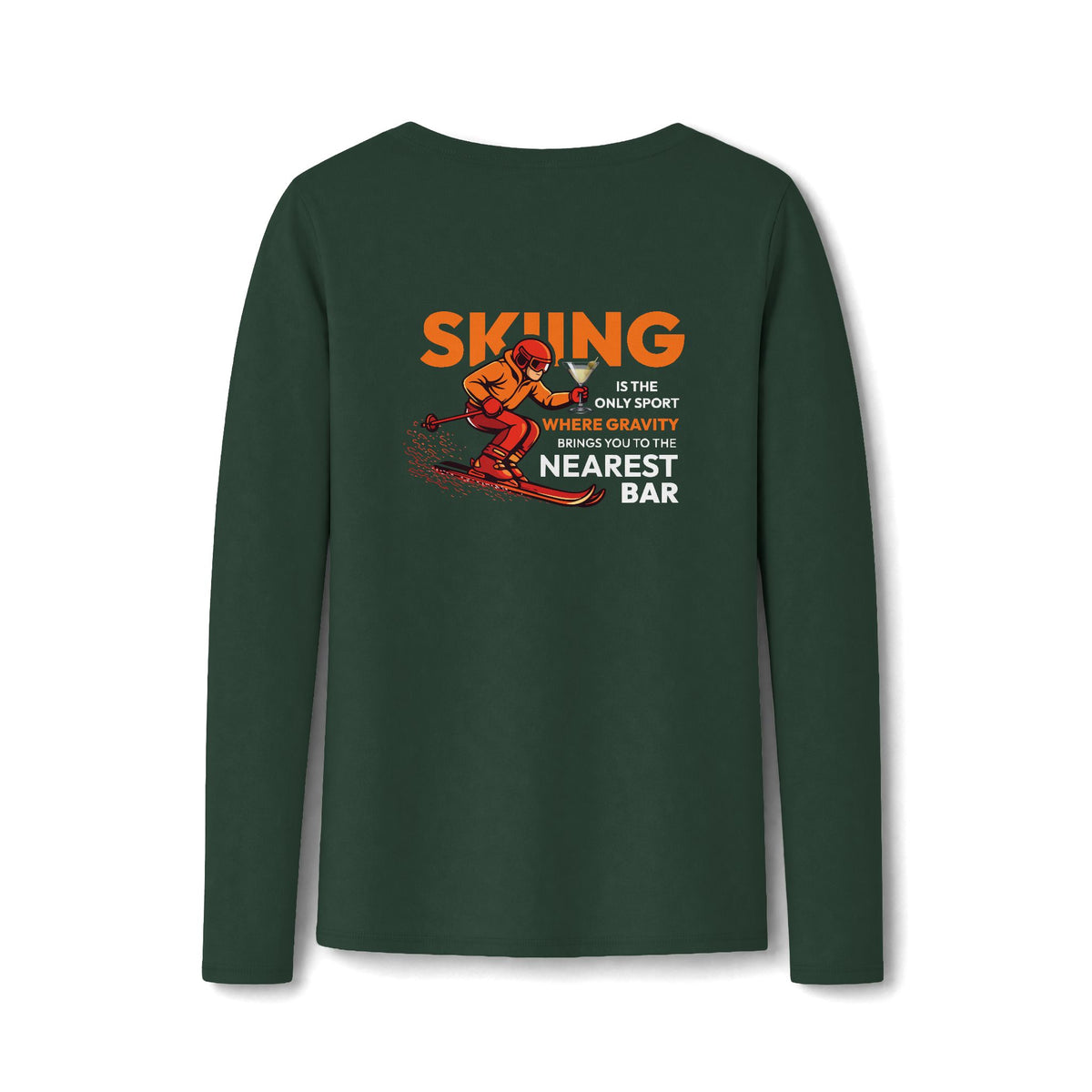 Gravity Skiing Women's Long Sleeve V-Neck Tee in Forest Green, back