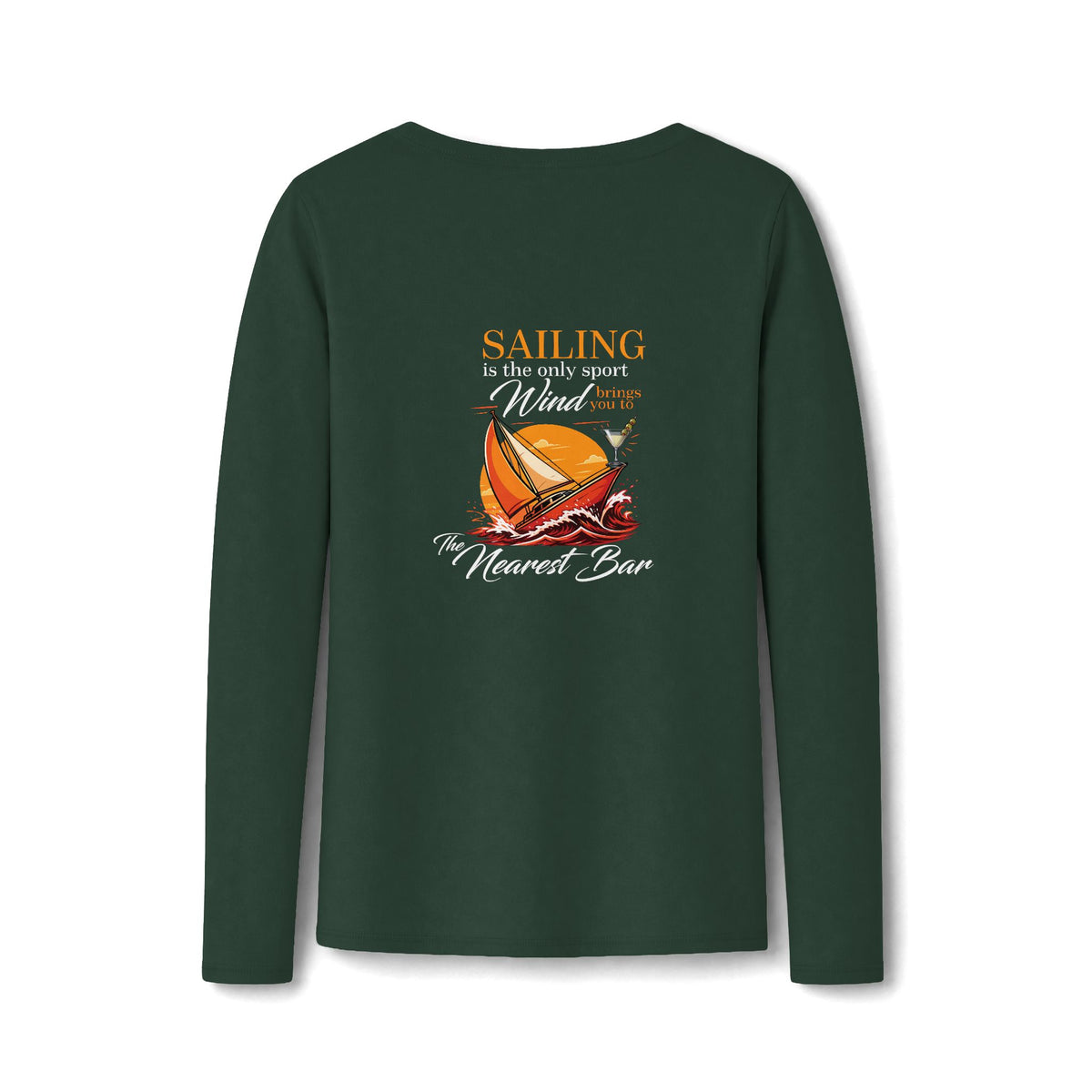 Wind & Sailing Women's Long Sleeve V-Neck Tee in Forest Green, back