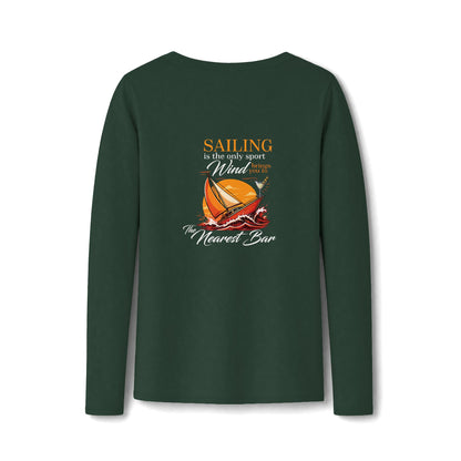 Wind & Sailing Women's Long Sleeve V-Neck Tee in Forest Green, back
