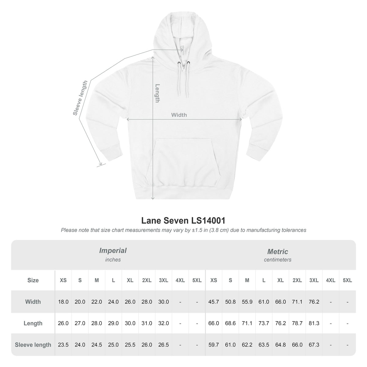 Wind & Sailing Fleece Hoodie size chart