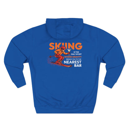 Gravity Skiing Fleece Hoodie in Royal Blue, flat back