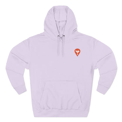 Gravity Skiing Fleece Hoodie in Lilac, flat front