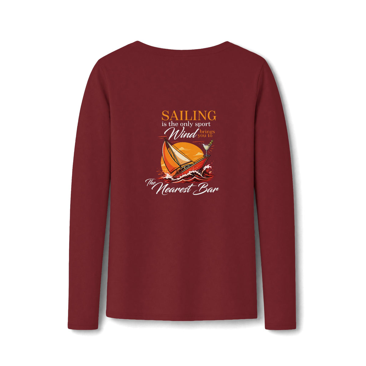 Wind & Sailing Women's Long Sleeve V-Neck Tee in Team Cardinal, back