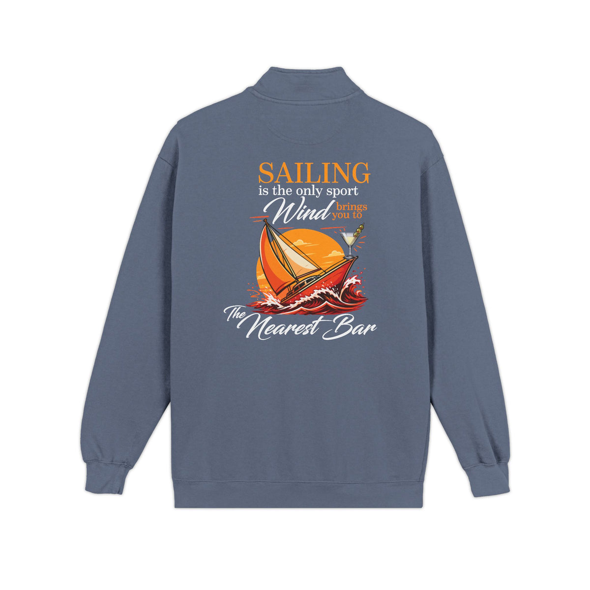 Wind & Sailing Quarter-Zip Sweatshirt in Blue Jean, flat back
