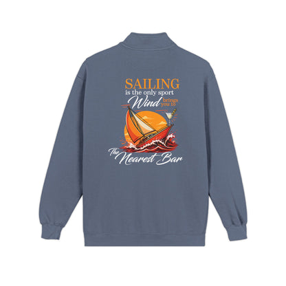 Wind & Sailing Quarter-Zip Sweatshirt in Blue Jean, flat back