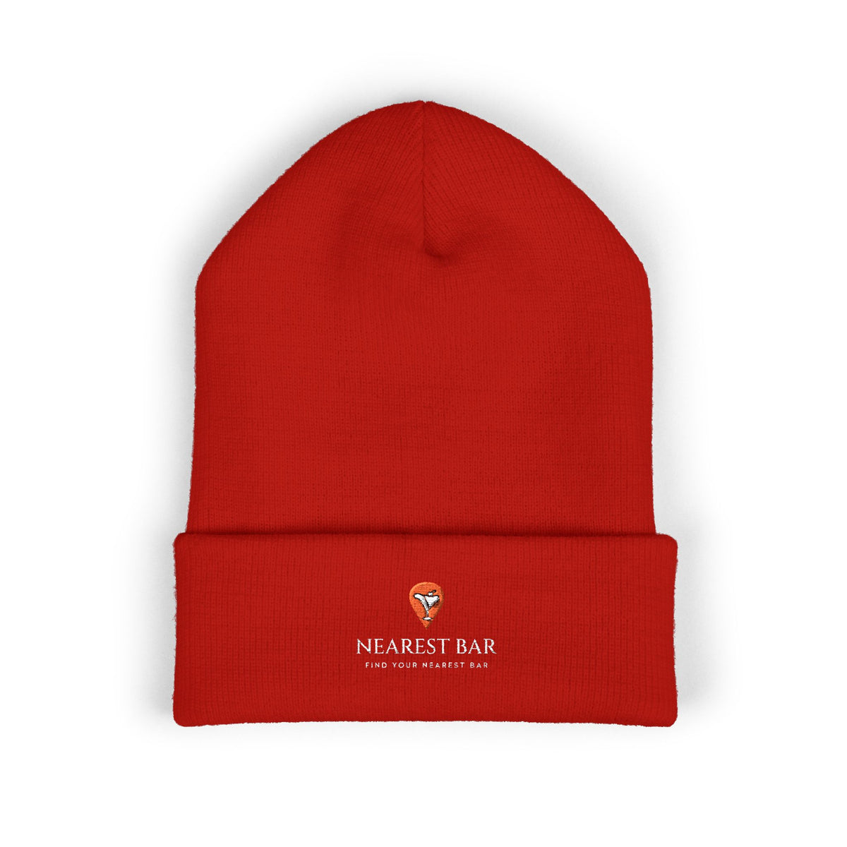 Nearest Bar Knit Cap in Red, flat front