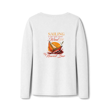 Wind & Sailing Women's Long Sleeve V-Neck Tee in White, back