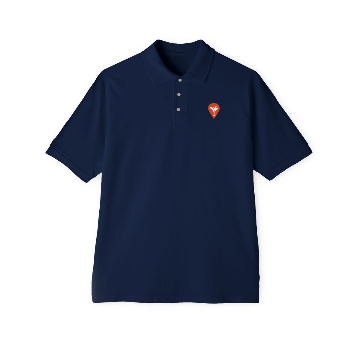 Skiing Nearest Bar Polo in J. Navy, front with Nearest Bar chest logo