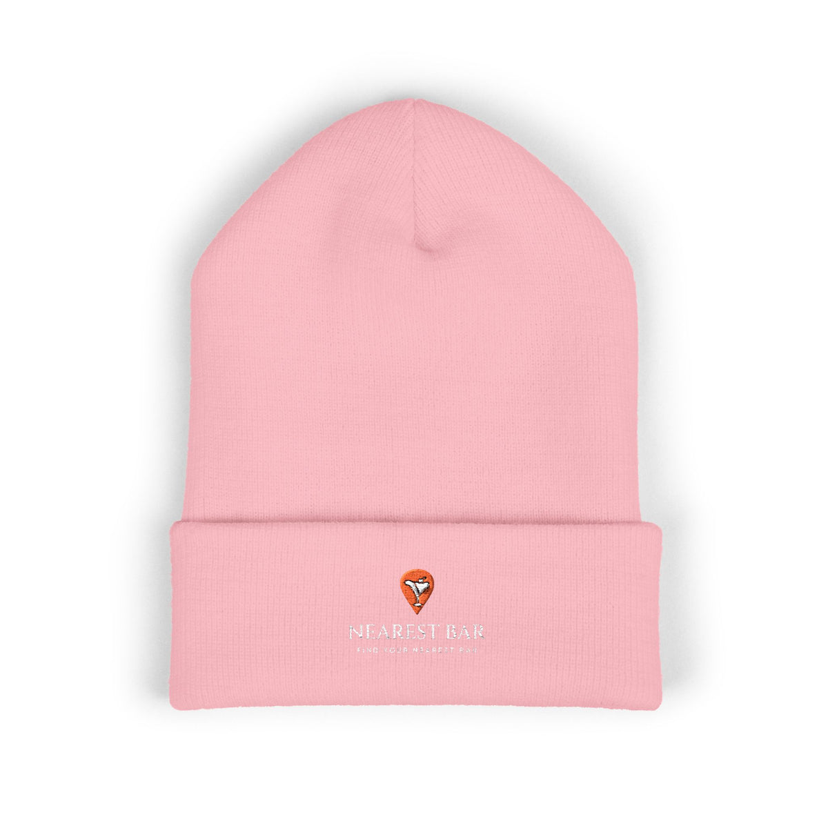 Nearest Bar Knit Cap in Baby Pink, flat front