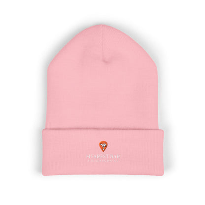 Nearest Bar Knit Cap in Baby Pink, flat front