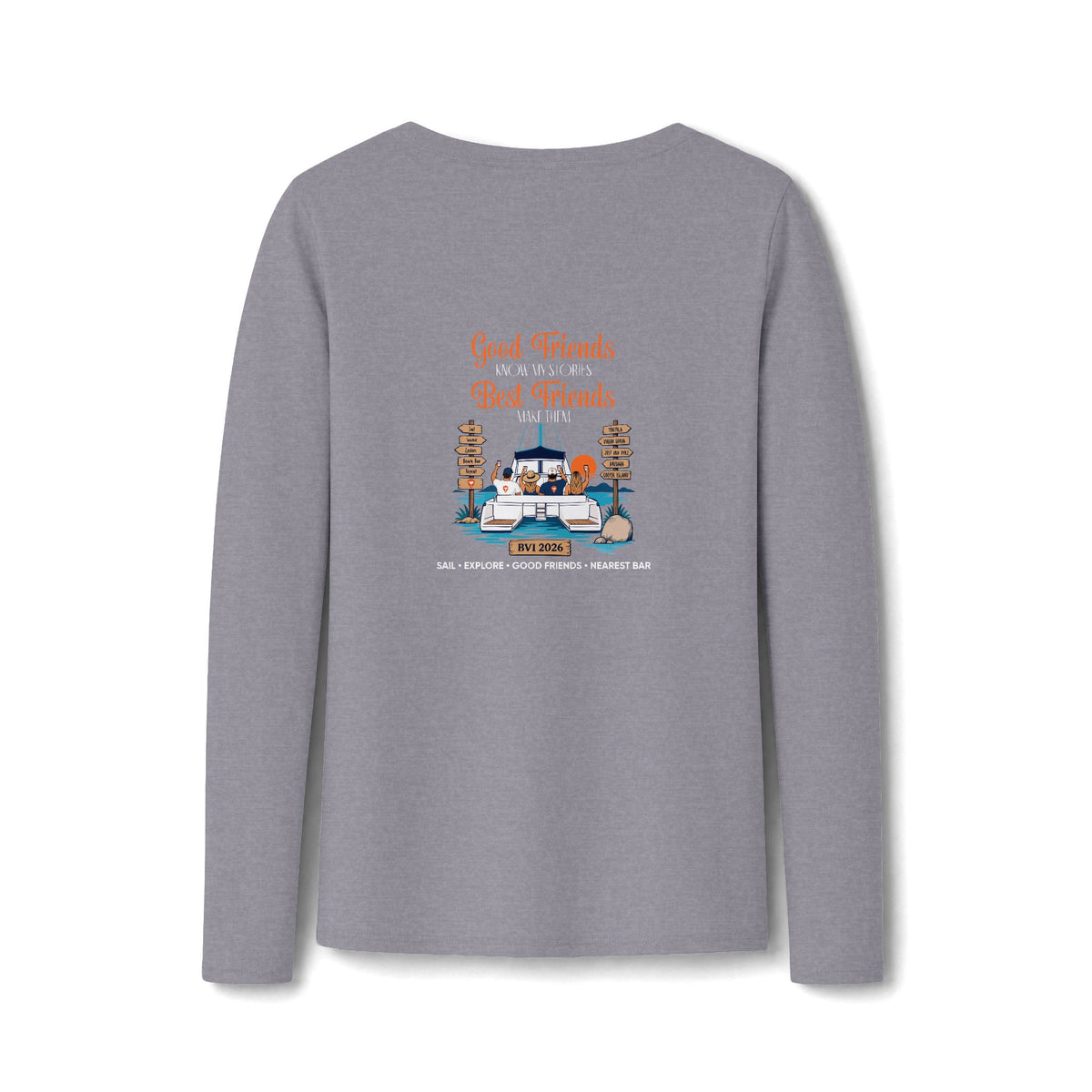 Good Friends, Best Friends Women's Long Sleeve V-Neck Tee in Athletic Heather, back