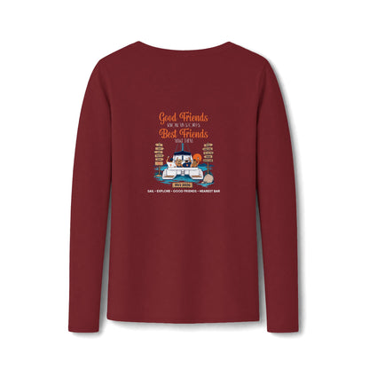 Good Friends, Best Friends Women's Long Sleeve V-Neck Tee in Team Cardinal, back